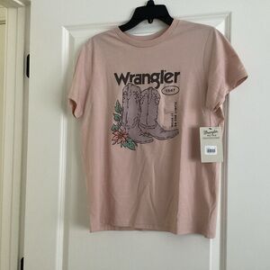 Wrangler Dusty Pink Graphic Tee with Boot Illustration - Size M -NWT